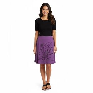 Alanni purple black full skirt size 10 floral embroidery side zip cotton spandex